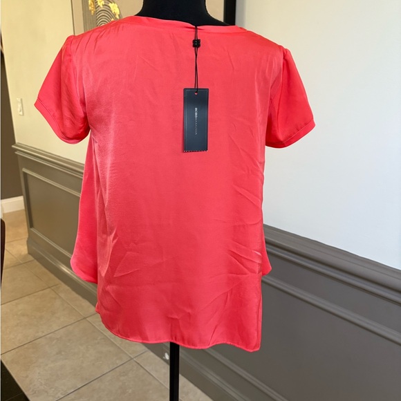 BCBGMaxAzria Orange Asymmetrical Short Sleeve Blouse - Picture 2 of 4